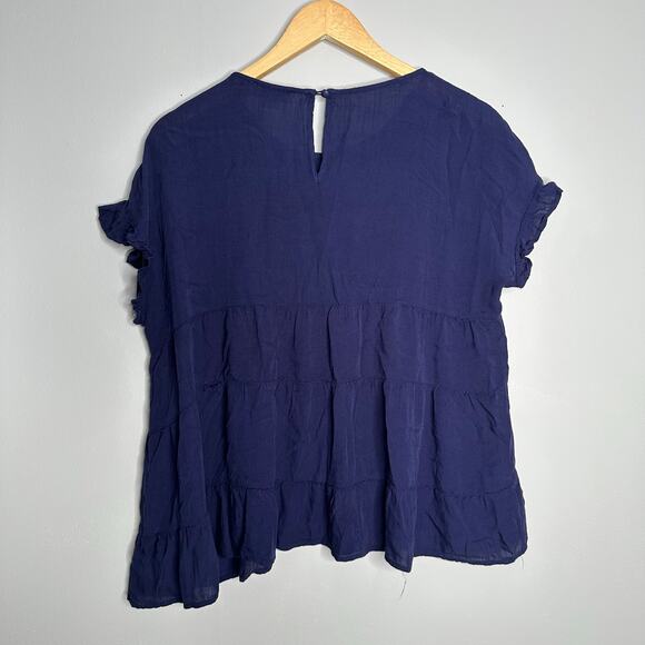 Andree by Unit Women's Navy Blue Tiered Textured‎ Ruffle Sleeve Blouse Size L - Picture 5 of 5